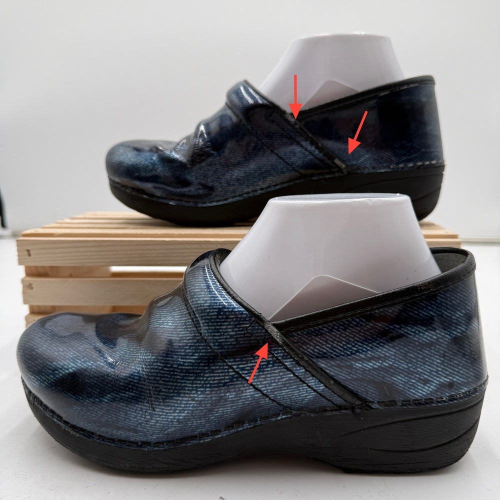 Dansko XP 2.0 Clogs Blue Denim Patent Leather Work Shoes Womens Size 39